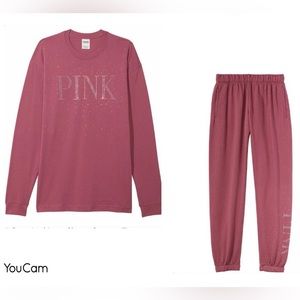 Pink rose bling Everyday Fleece Classic Sweatpants & Long Sleeve Campus T-Shirt